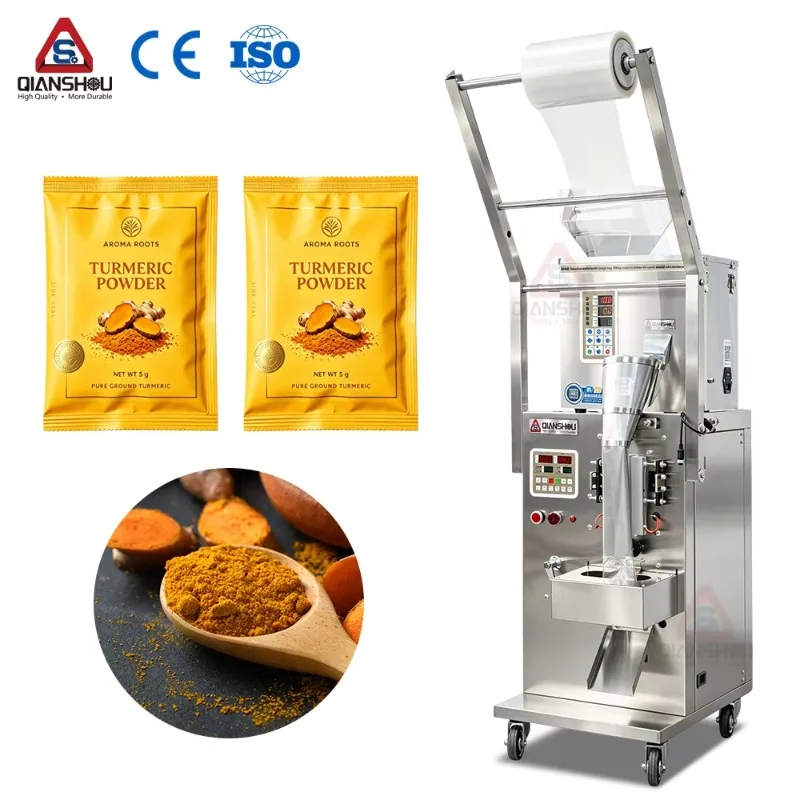 Vffs Automatic Turmeric Chili Powder Packing 3 Sides Sealing Bag Vertical Compact Spices Food Packaging Machine