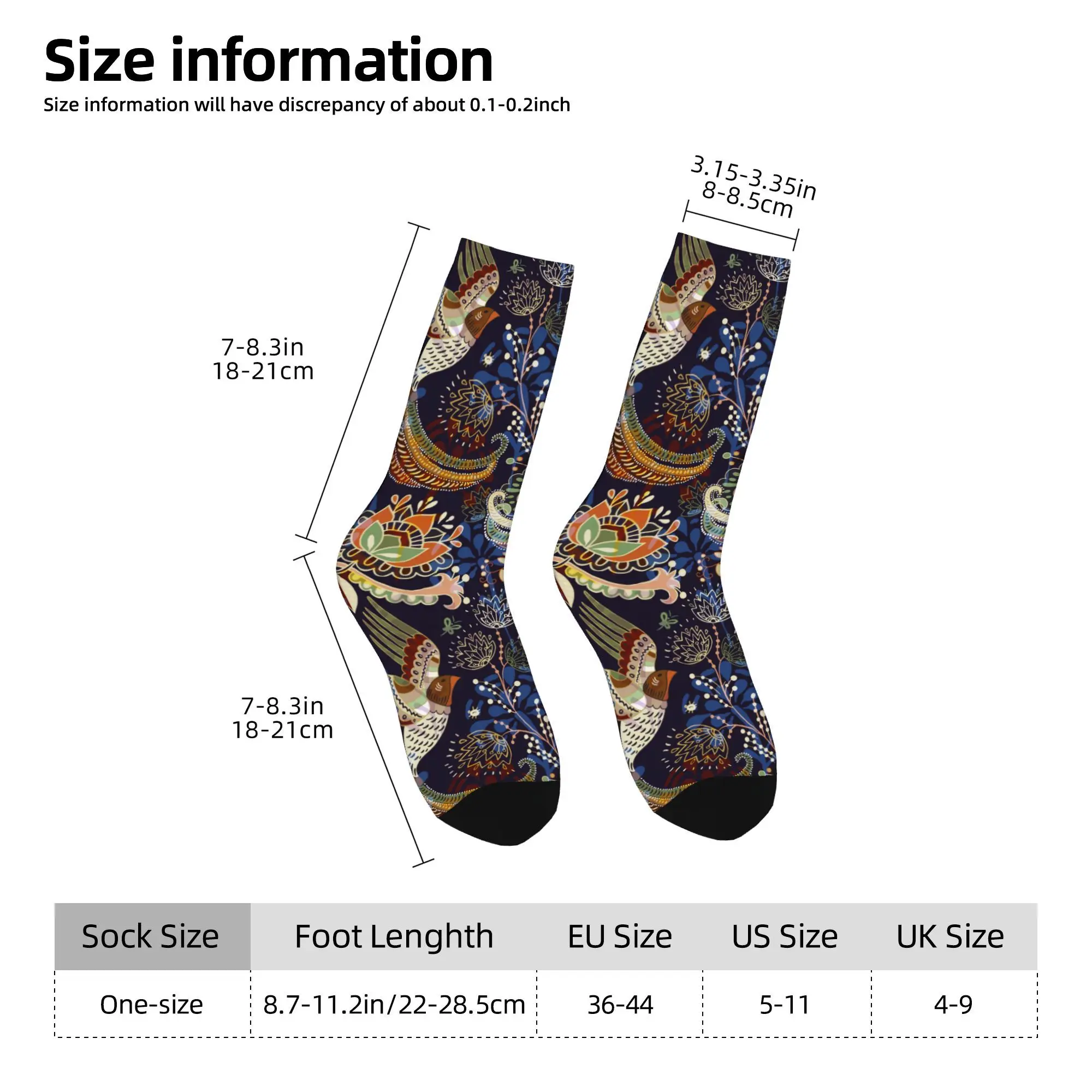 1pc Colorful Floral Birds Pattern Printed Men's Socks  Novelty Hip Hop Harajuku Pattern Crew Sock Casual Gift