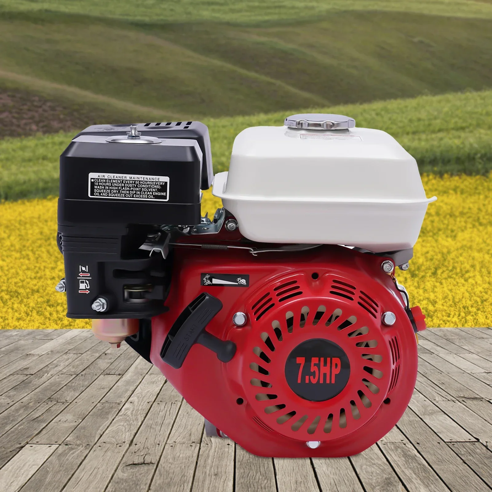 7.5 HP 4 Stroke Gas Petrol Motor, Rotavator Gasoline Engine OHV Single Cylinder 3600RPM for Generators, Go-Karts