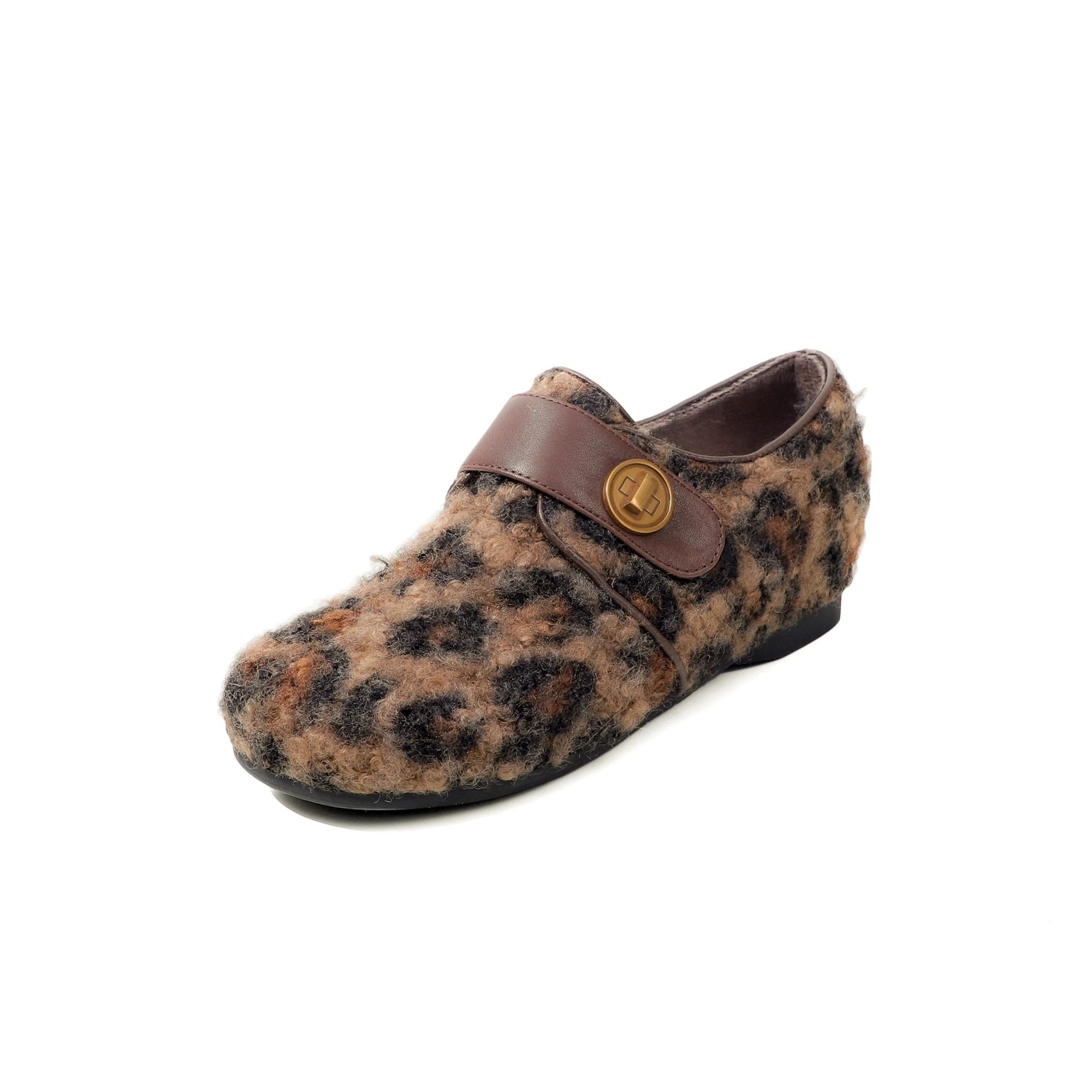 

Leopard Furry Buckle Clogs Warm Lined Slip-On Full Cover Birken Style Shoes for Women