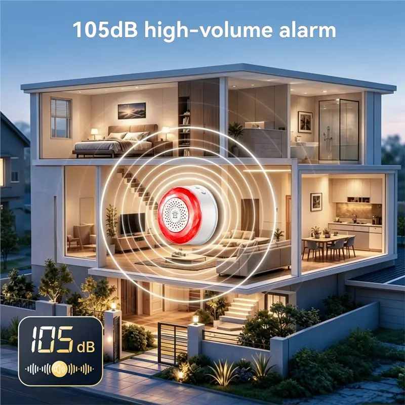 B48A Tuya Zigbee Smart Alarm 105Db Sound And Light Sensor 32 Voice Prompts App Controlled For Home Security EU Plug