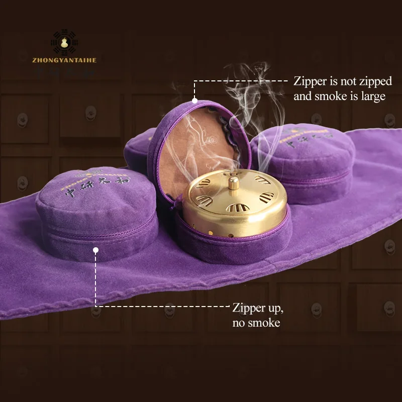 Three Hole Smokeless Moxibustion Box Cloth Bag, Box Moxa Burners Portable Adjustable Velvet Cloth Cover Back Knee Pain Relief