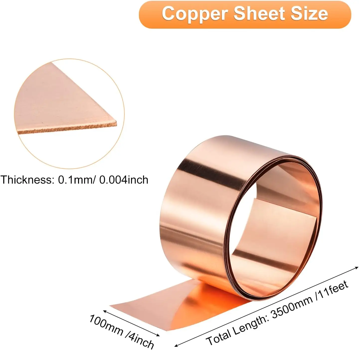 1M/Roll Copper Sheet Roll, 99.9% Pure Copper Strip Plate Pure Purple Copper Sheet for Electricity DIY Projects (Multiple Sizes)