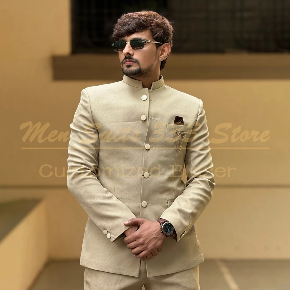 

Formal Wedding Men's Indaian Suits Elegant Groom Jodhpuri Stand Collar Bandhgala Blazer Customzied 2 Piece Jacket Pants Full Set
