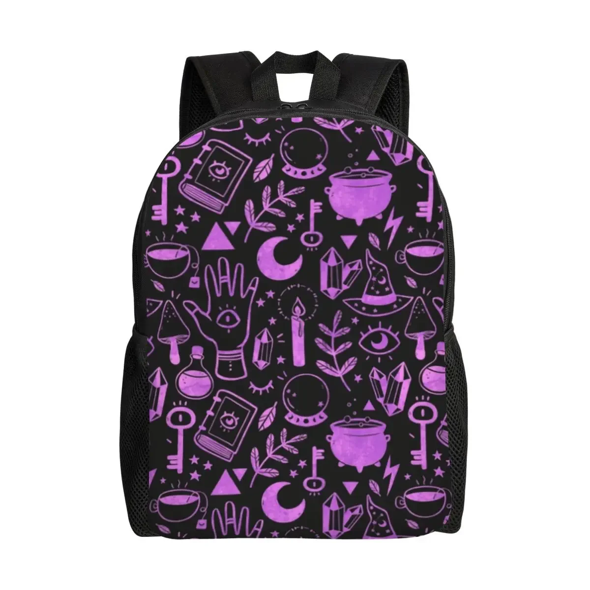 Witchy Things teksturowane fioletowe plecaki dla mężczyzn kobiety szkoła studenci Bookbag pasuje do 15-calowego laptopa Halloween torby czarownic