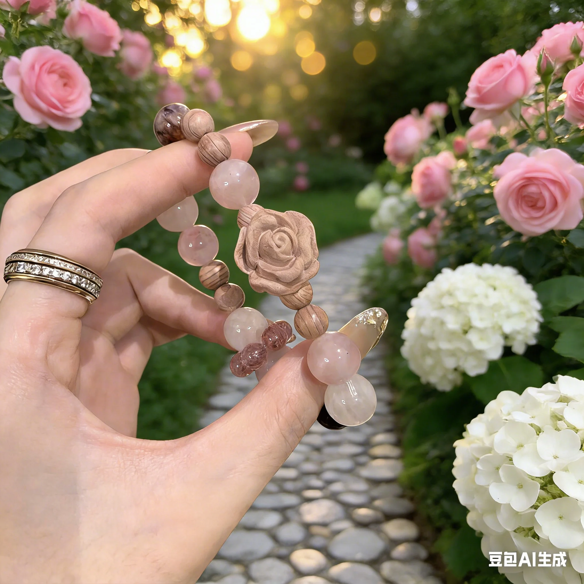 

Natural Crystal Collection Bracelet, Wood Rose & Horse Pink with Strawberry Stone, New Chinese Energy Jewelry, Exquisite Gift.