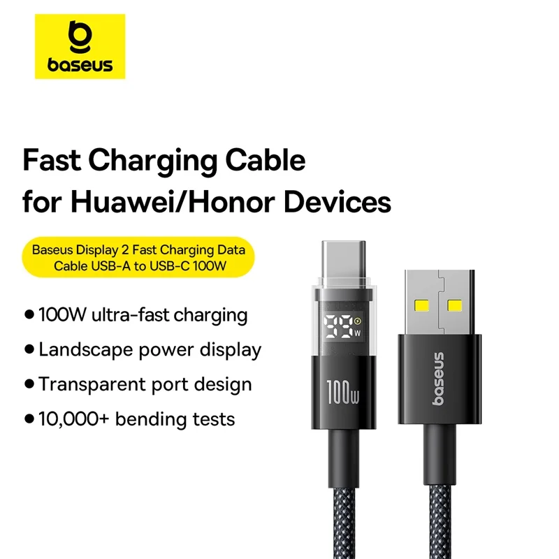 Baseus 100W USB Cable For Huawei Honor LED Display USB Cable Type C for Tablet Fast Charging Data Wire For Xiaomi 14