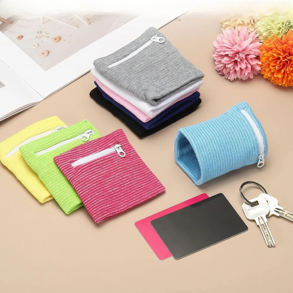1Pc Sports Wristband Cotton with Zipper Pocket Running Cycling Hiking Outdoor Coin Key Storage Sweatband Sports Wrist 16 Color
