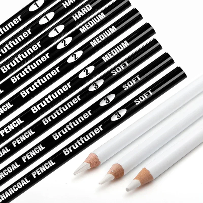 12 Charcoal Combination White Carbon Soft and Hard Carbon Students Sketch Painting Writing Professional Art Brush Stationery