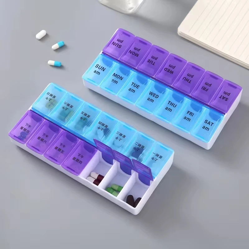 Weekly 14 Grids 7 Days Pill Box Portable Travel Cases Organizer Pill Container Storage Tablets Vitamin Medicine