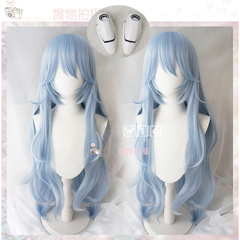 

High Quality EVA Ayanami Rei Cosplay Wig 80cm Light Blue Long Wavy Hair Heat Resistant Role Play Gaia Cosplay Wigs + Wig Cap