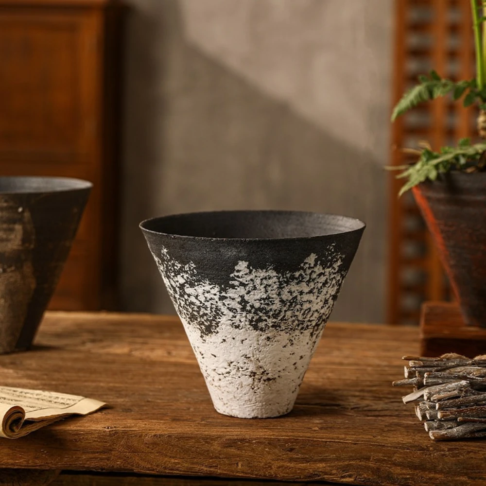 Retro Ceramic Flowerpot Home Decor Garden Accessories Coarse Pottery Breathable Flowerpot Tortoise-backed Bamboo Green Plant Pot