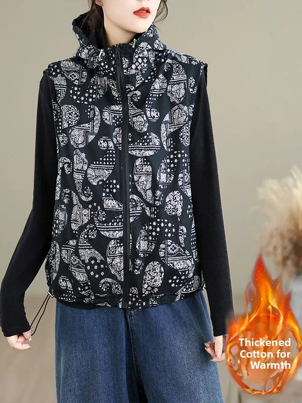 女性の両面着用秋冬コットンベストフード付き多用途痩身暖かいコットンジャエットコットンコートアウターウェア