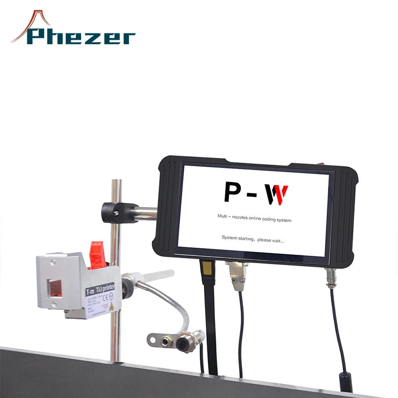 Phezer PW1 Label Printer QR Bar Batch Code Date Number Logo Expiry Date TIJ 12.7/25.4mm Online Inkjet Printer Thermal Office