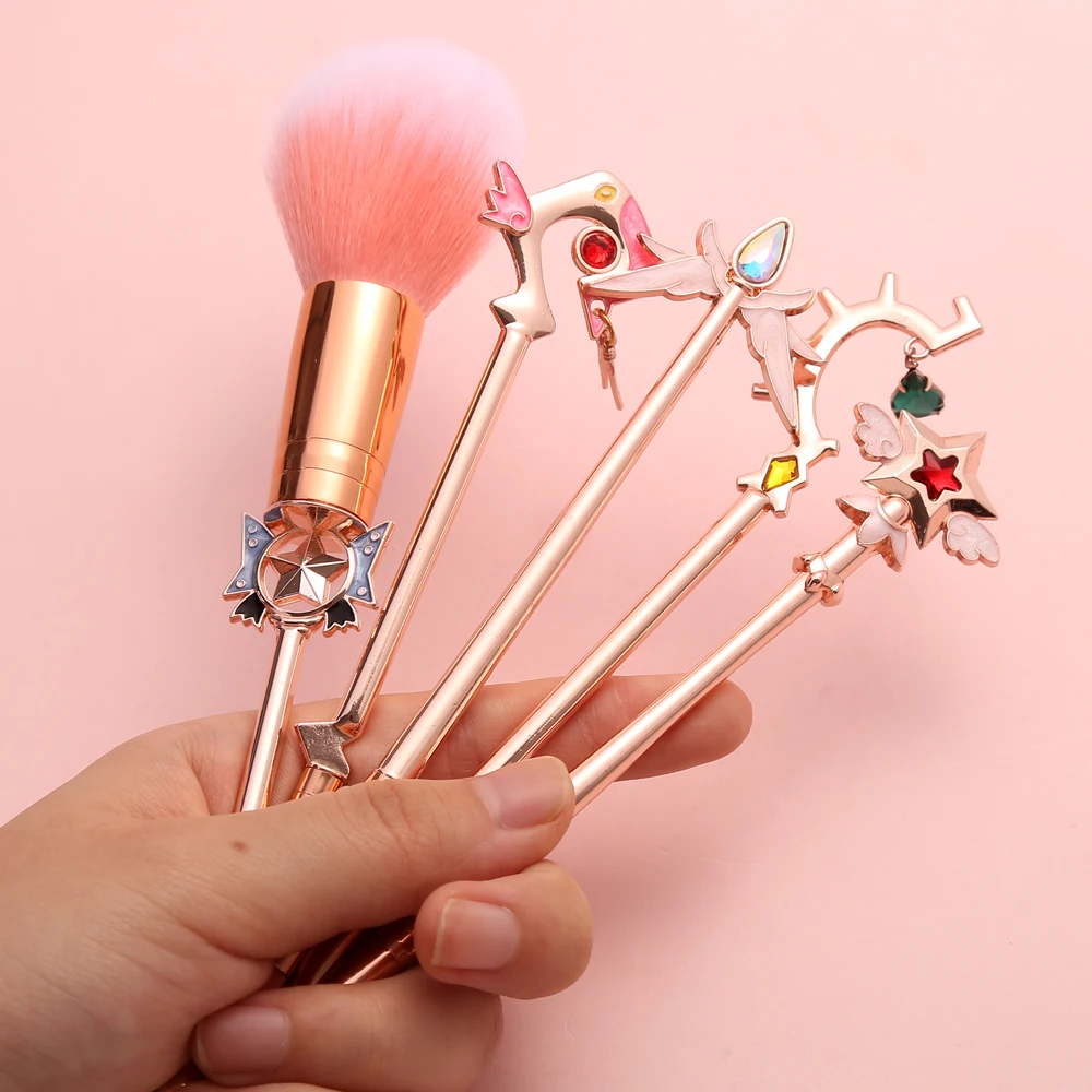 5pcs Sailor Moon Wand Makeup Brushes Set Cosplay Anime Figure Tsukino Usagi Prop Women Foundation Blush Eyeshadow Makeup Brushes