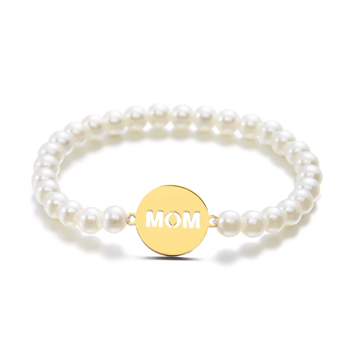Stainless Steel Hollow MOM Letter Imitation Pearl Beaded Bracelets For Women Men Vintage Resin MAMA Bangle Mothers Day Jewelry