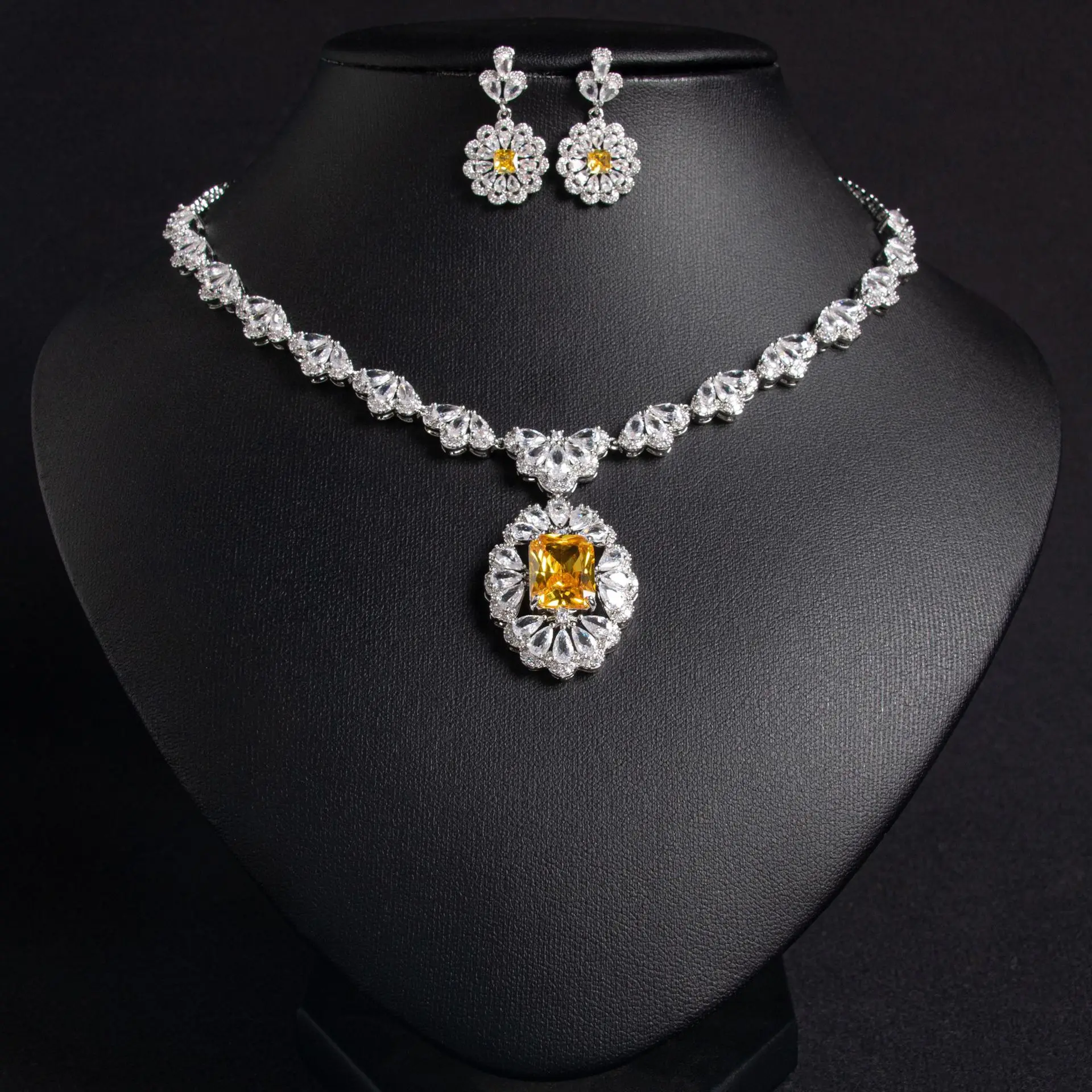 HIBRIDE New retro multi-colour ladies zircon jewellery fine necklace earrings set party summer graduation dress wedding S-603
