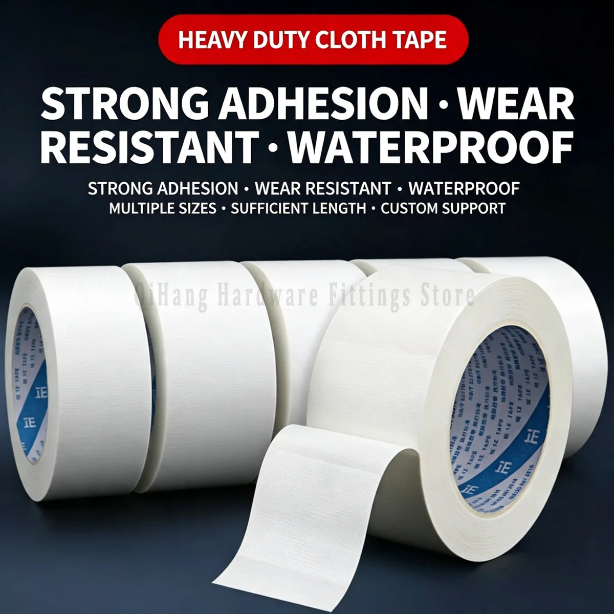 White Single Sided Cloth Tape 0.27mm Heavy Duty Waterproof No Residue for Carpet Floor Window Sealing 10M 20M 50M