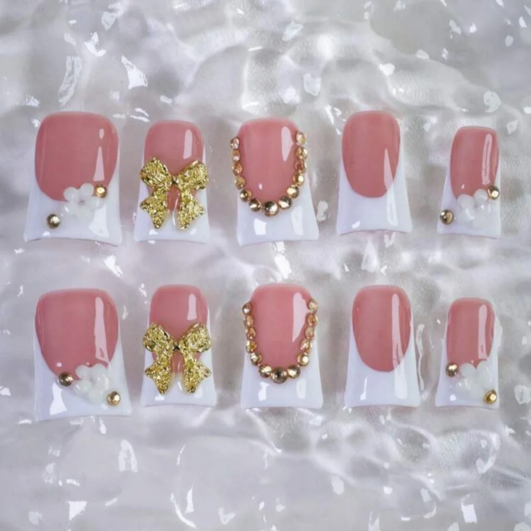 10 Stück hochwertige, luxuriöse und süße Accessoires im Stil einer handbemalten dreidimensionalen Schleife, schillernde Kette mit handgefertigten Golddiamanten – Detail 6