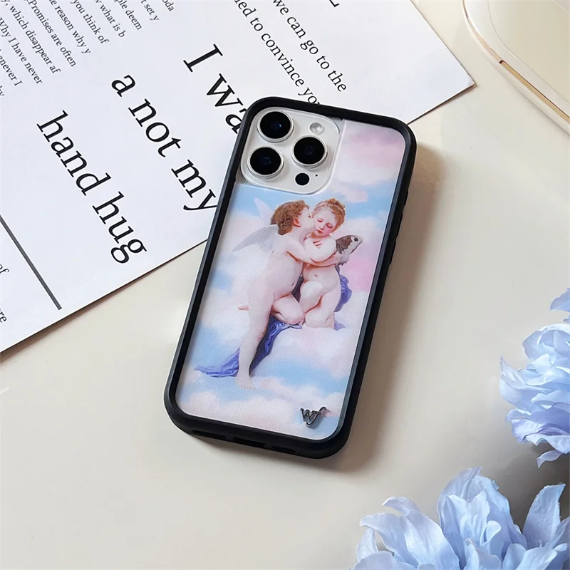 Wildflower 3D WF Metal Logo Rabbit Phone Case for iPhone 17 16 15 14 13 12 Pro Max Plus Angel Boy Pink Moon Star Back Cover