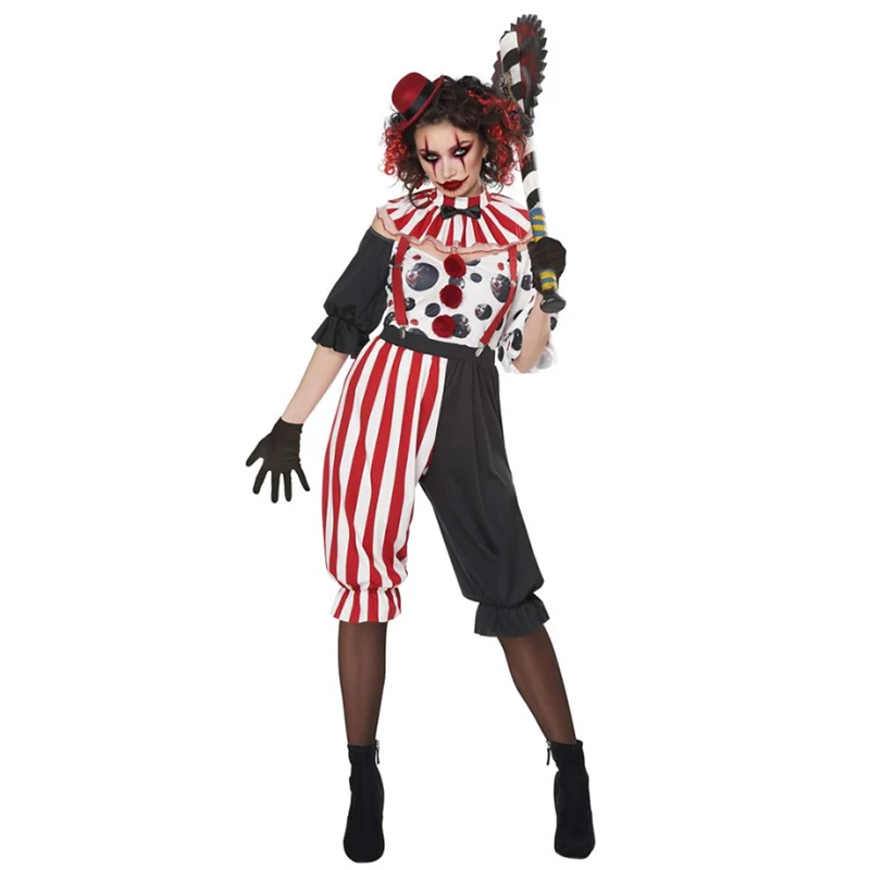 Carnival Halloween Lady Zombie Clown Costume Crazy Evil Pennywise Jester Playsuit Cosplay Fancy Party Dress