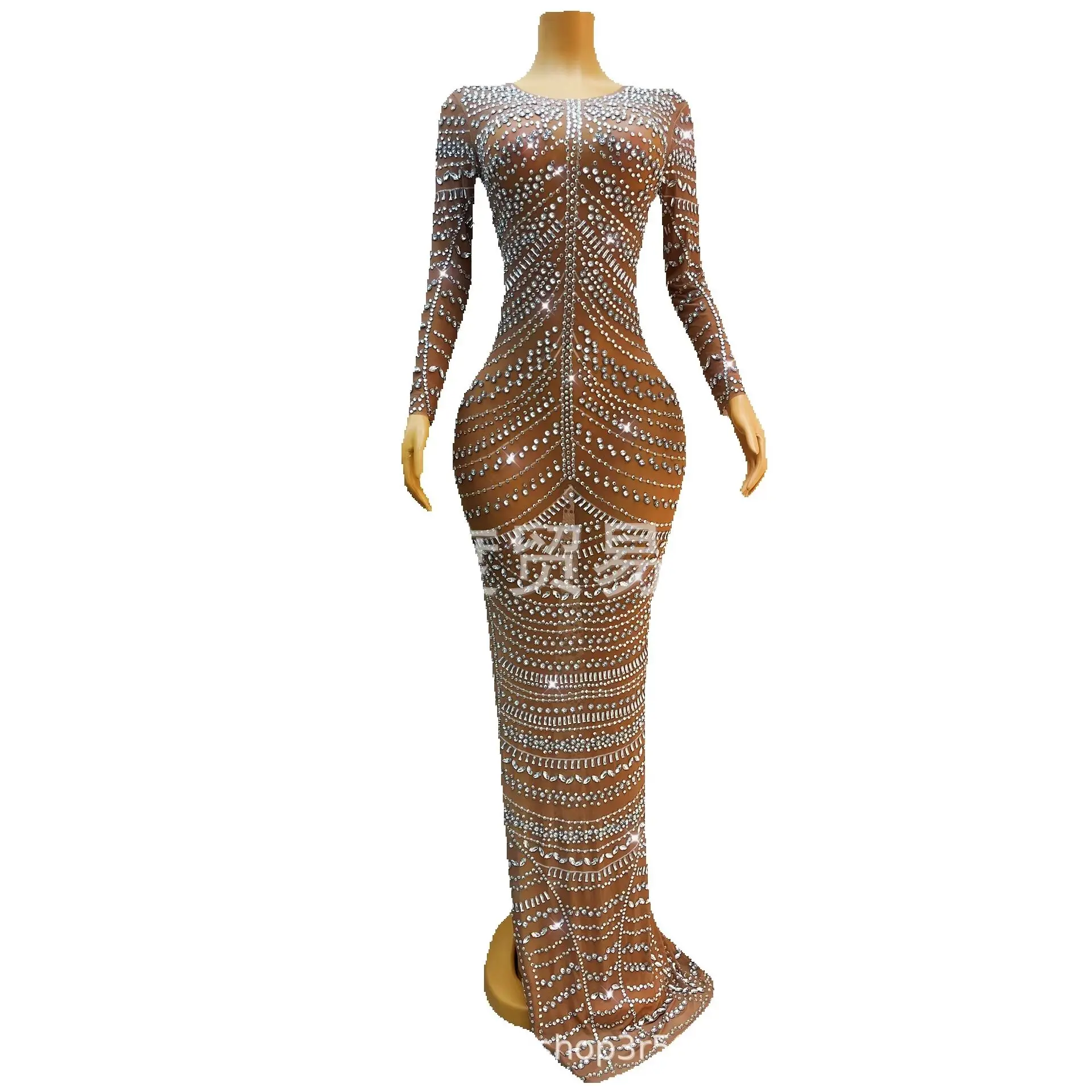 Two-color Front Split Fork Sparkling Rhinestone Temperament Dress Cocktail Birthday Party Night Dress Performance Buds Robe Fête