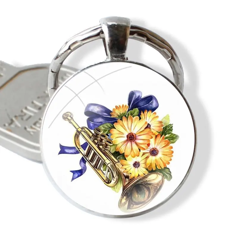 clarinet pansy picture Keychain Handmade Glass Cabochon Key Ring Holder Pendant Key Chains