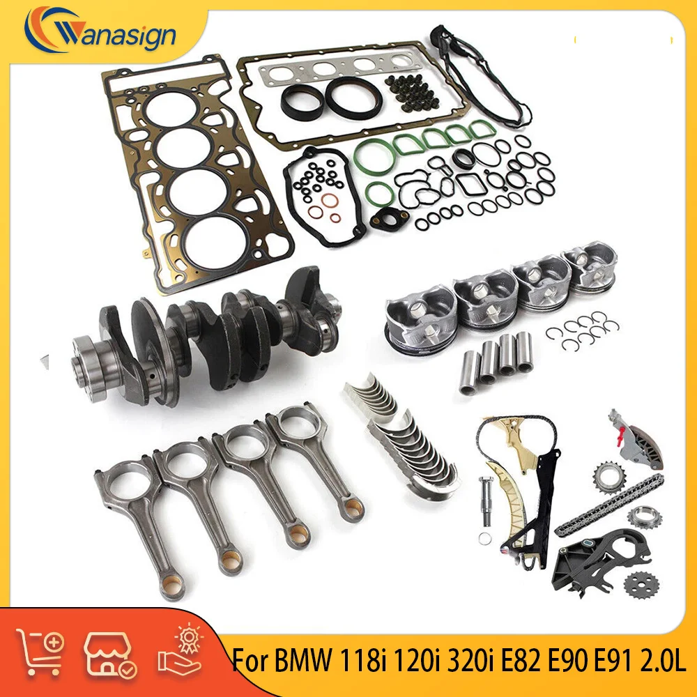 

Engine Parts Overhaul Rebuild Gasket Kit Crankshaft Con Rod Pistons Set Fit 2.0 L L4 Gas N46 For BMW 118i 120i 320i E82 E90 2.0L
