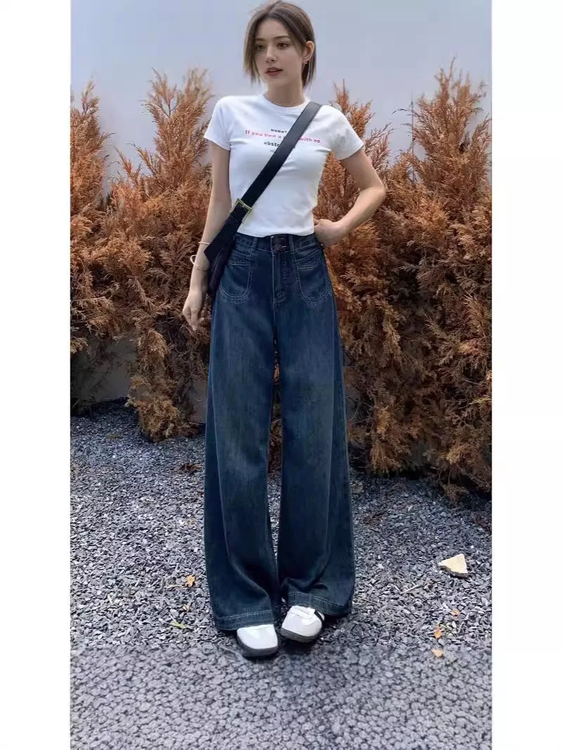 بنطال ذو قصة أرجل واسعة من الكتان للنساء ربيعي مضاد للتجاعيد مناسب بشكل منتظم على طراز الكلية للتنقل اليومي يسمح بمرور الهواء وبسيط #5