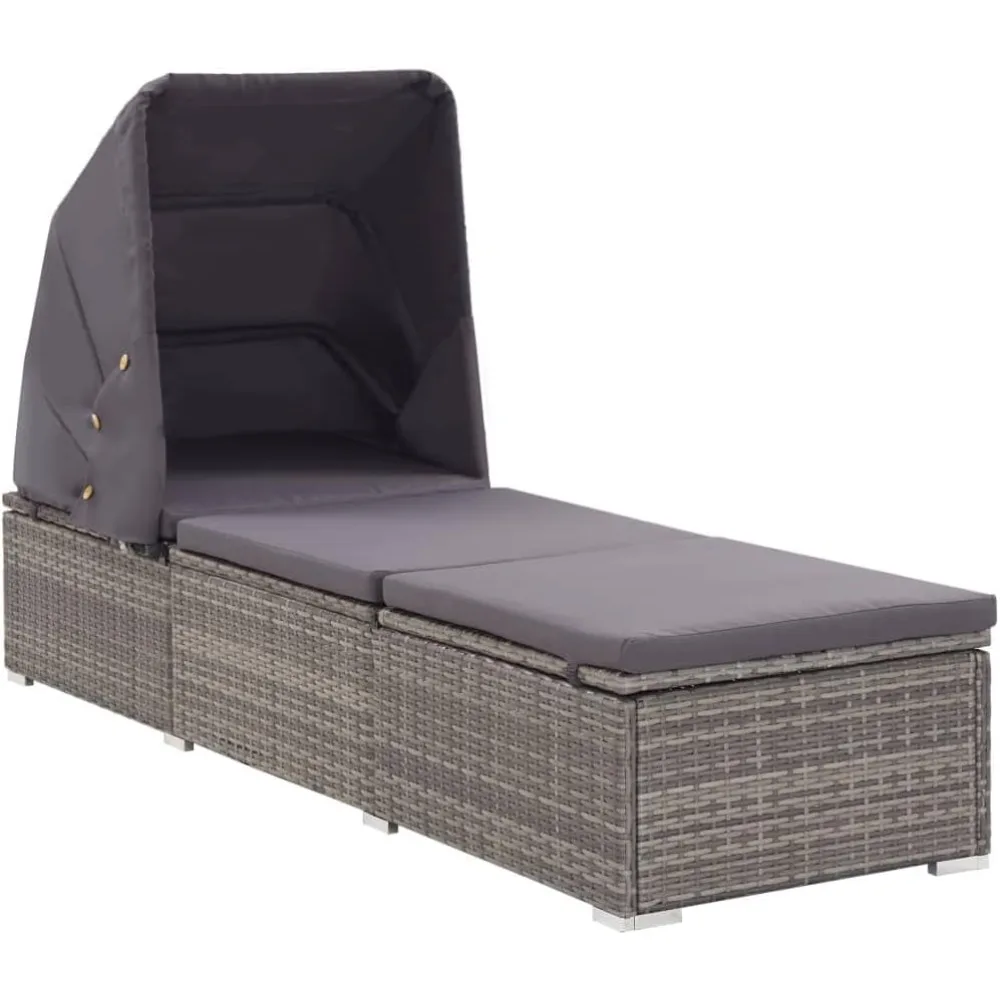 

Poly Rattan Sun Lounger with Canopy and Cushion - Weather Resistant, Easy-to-Clean Outdoor Lounger with Adjustable Positions an