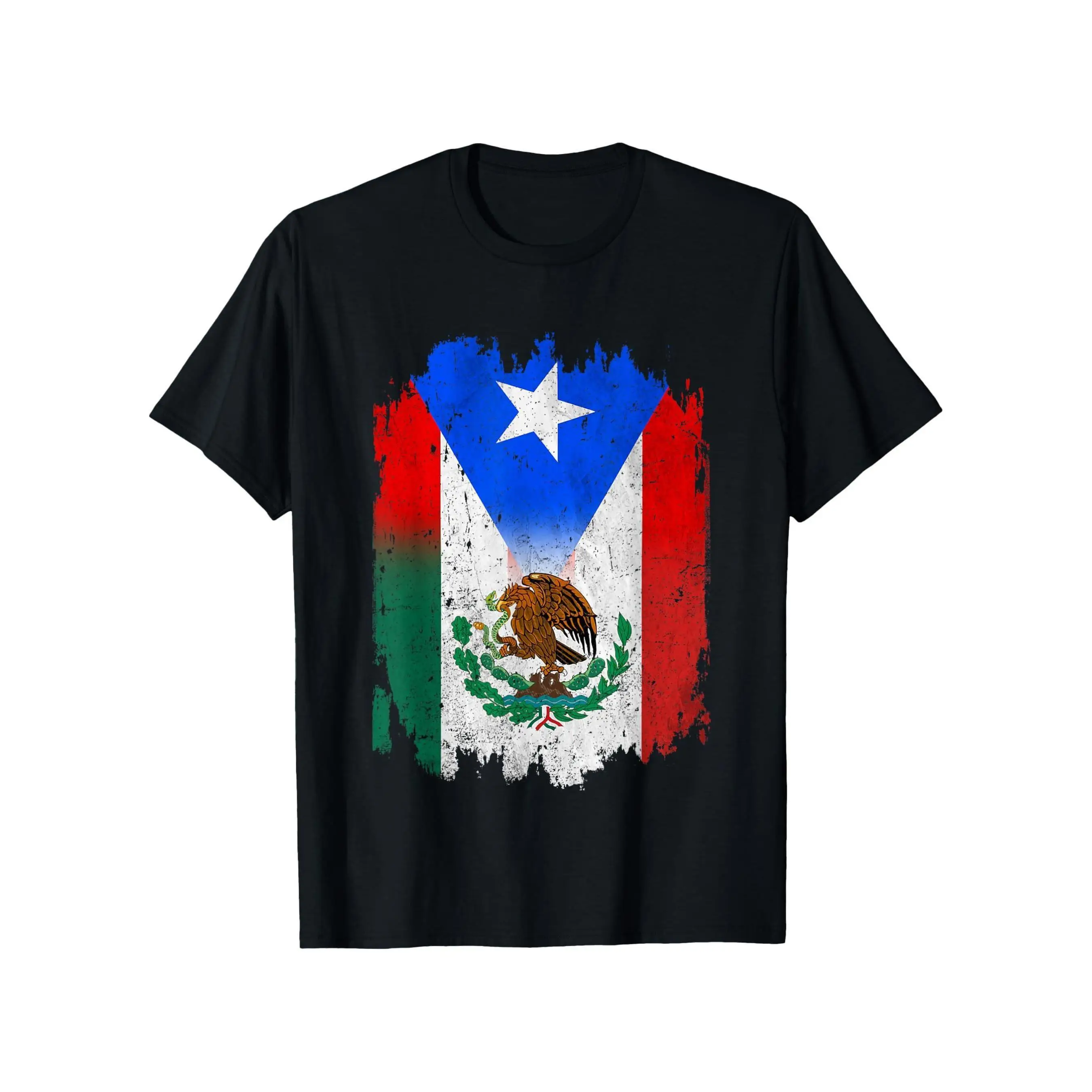 

Cotton Short Sleeve T-Shirt Men'S Casual Crew Neck T-Shirt With Mexican & Puerto Rico Flag Print, Knit Fabric, Slim Fit, Breath