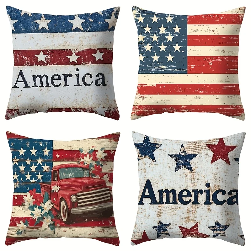 4pcs Vintage red car design Single-sided printing Short plush Suitable for living rooms bedrooms sofas (excluding pillow cores)
