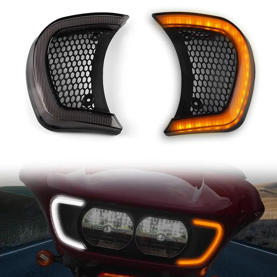 

Headlight Vent Turn Signal for Road Glide, LED Fairing Vent Accent Lamp Indicator Side Lights for Harley Road Glide FLTRX Specia