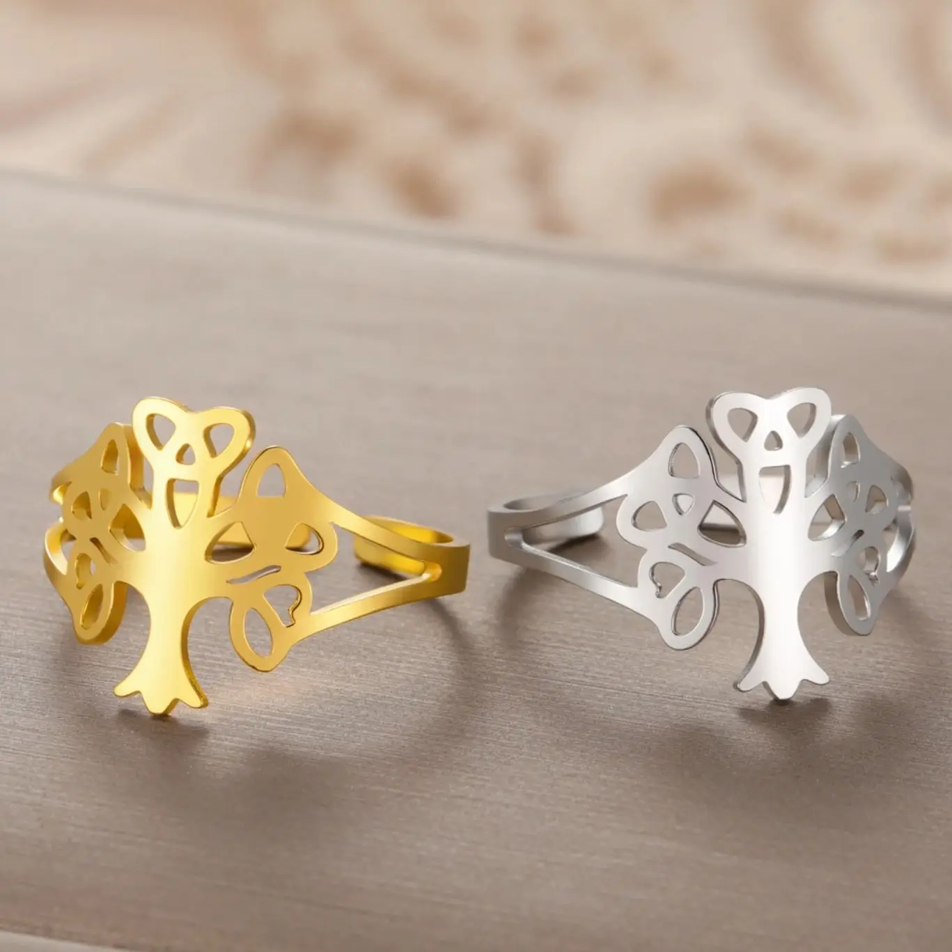 LIKGREAT سلتيك شجرة الحياة حلقة مفتوحة للنساء فتاة الفولاذ المقاوم للصدأ قابل للتعديل خواتم الأيرلندية محظوظ مجوهرات هدية للذكرى السنوية 2025