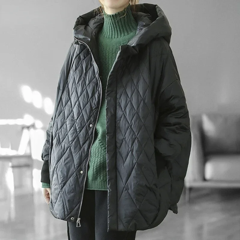 Women Light White Duck Down Jacket Casual Loose Over Size Autumn Winter Outwear with Hood Coat 2024 New Winter Coat Women