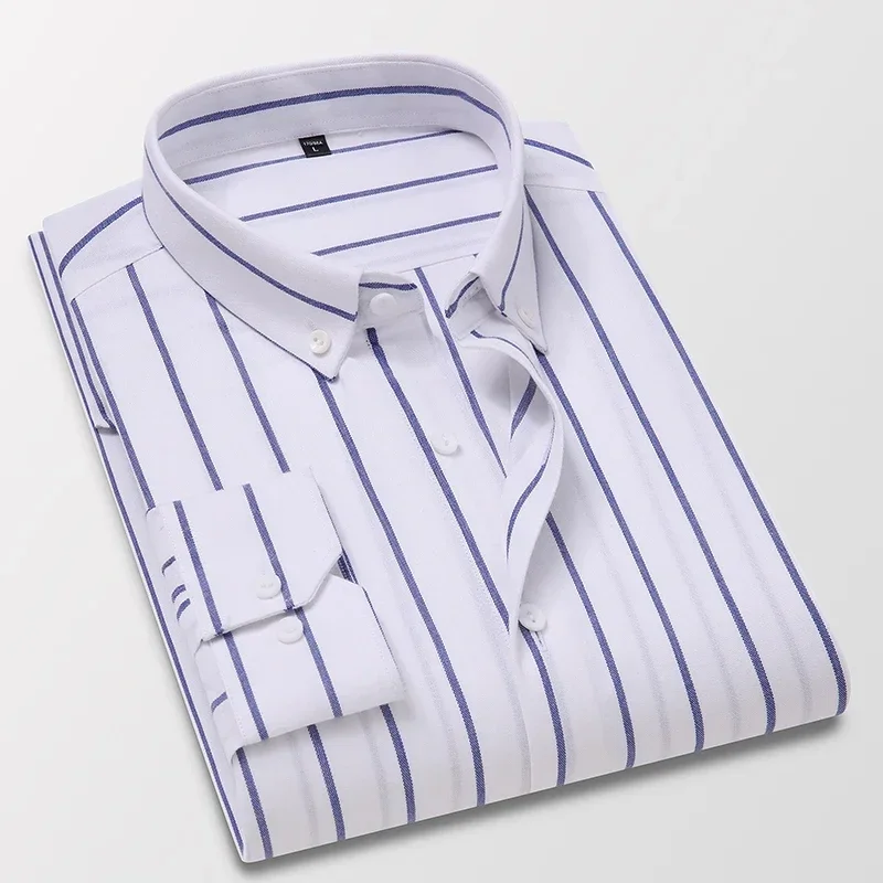 

Autumn Oversized 100% Cotton Striped Shirts Mens Long Sleeve Shirt Slim Business Casual Shirt Korean Shirts for Men