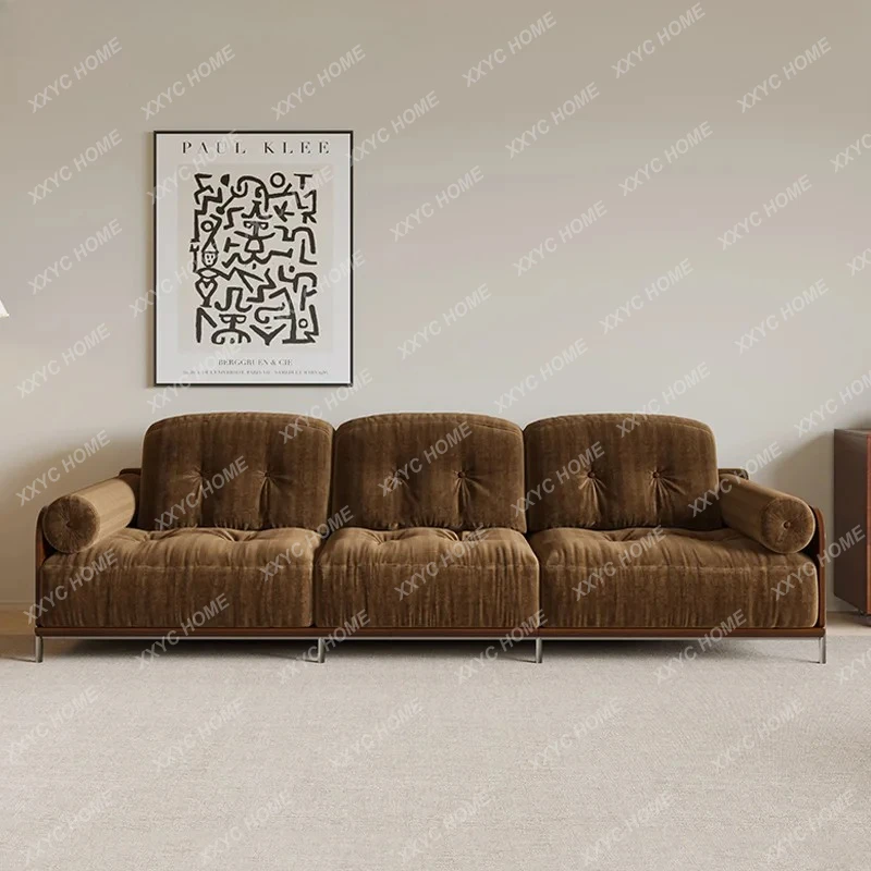 X-S Medieval fabric simple small apartment living room French three-person straight row tofu sofa sectional sofa HG