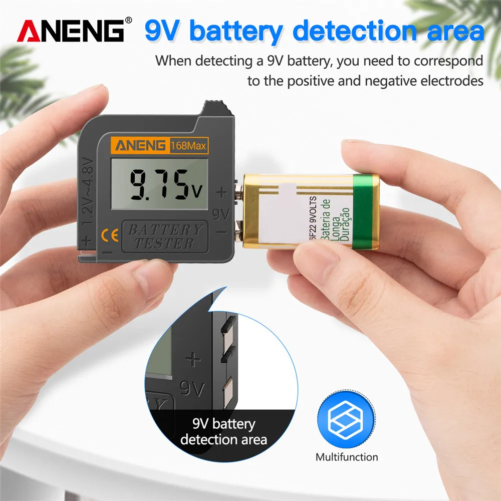 Digital Lithium Battery Testers Capacity ANENG 168Max Test Check AAA AA Button Cell Checkered Battery Level Indicator Voltage