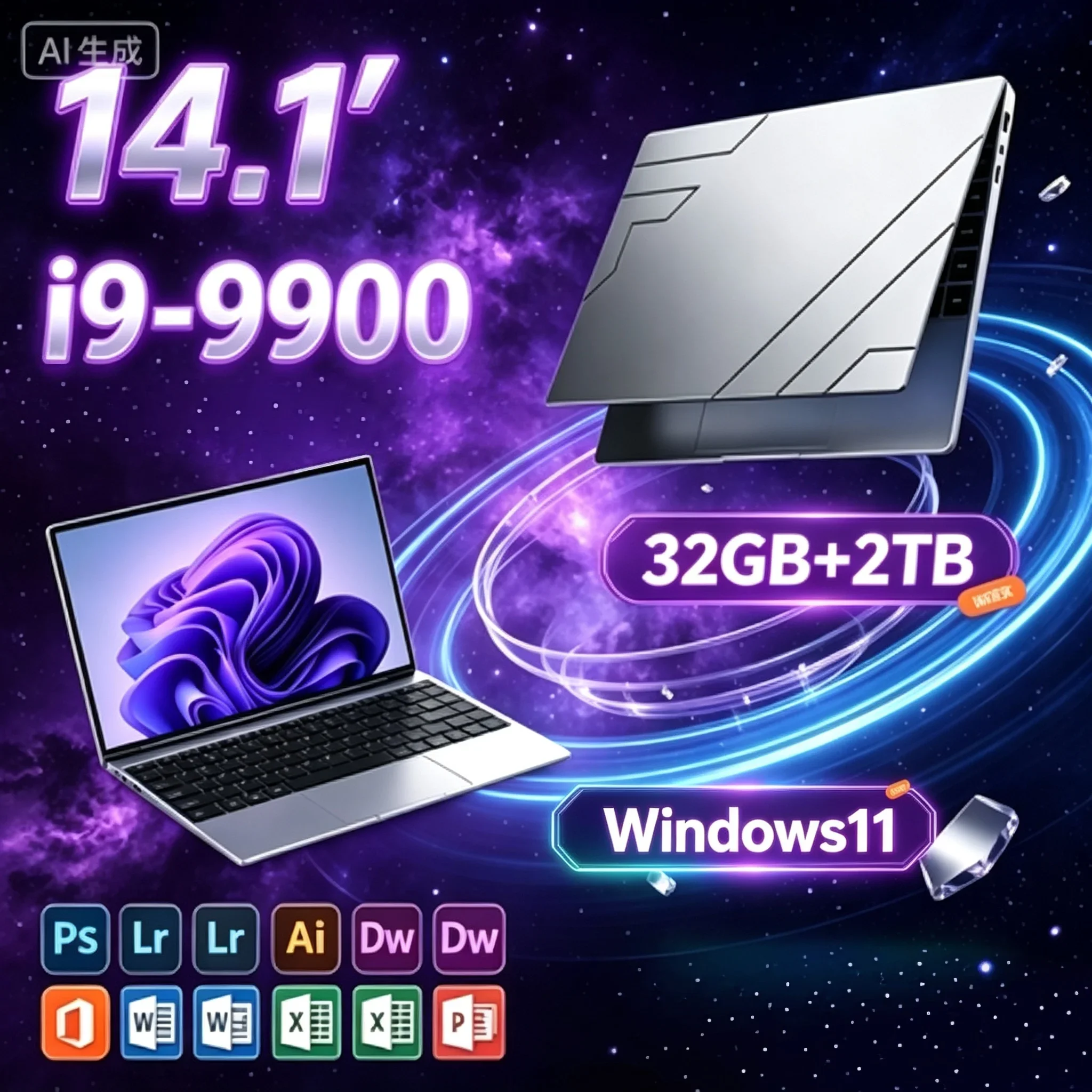 14.1'' High Performance Thin Light Laptop Intel I9‑9900 32GB RAM 1TB 2TB SSD Windows 11 Notebook PC For Home Office Business Use