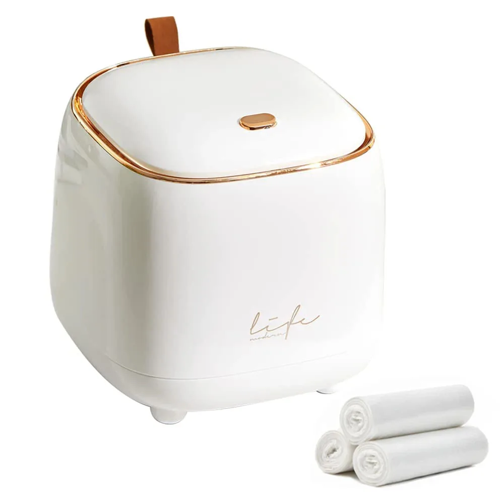 Mini cubo de basura de encimera con 3 rollos de bolsas de basura, cubo de basura con tapa tipo prensa, dispensador de cubo de basura de 1,5 litros
