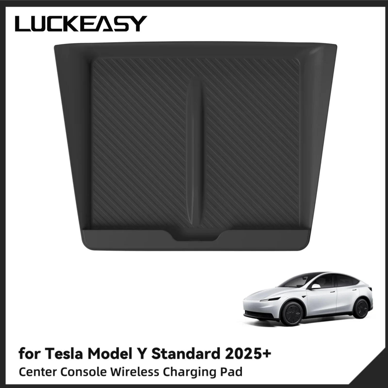 LUCKEASY für Tesla Model Y Standard RWD 2026 2025 Mittelkonsole Kabelloses Lade-Antirutsch-Pad Silikon-Handyhalterung