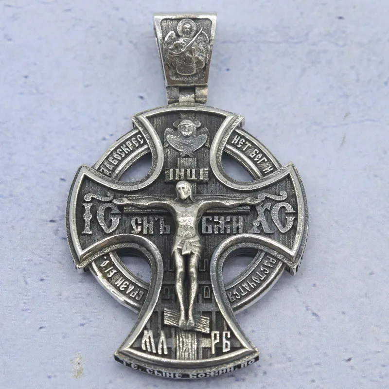 37 جرام كبير ثقيل الأرثوذكسية الصليب القديسين الكروب الفن الديني الإغاثة للرجال والآباء هدية مخصصة 925 الصلبة الفضة الاسترليني القلم #3