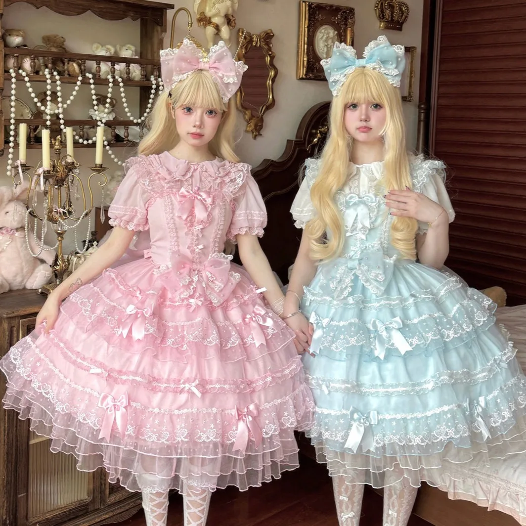 

Japanese Cute Girl Tea Party Dress Original Design Lolita Dress Sweet Flower Wedding Jsk Strap Dress Summer