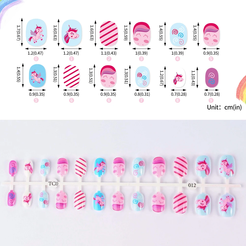 24 stks/set Kinderen Acryl Nep Nagels Veilig Niet Giftig Lijm Nep Nagel DIY Kunstmatige Vingernagels voor Meisjes Kinderen Dag gift