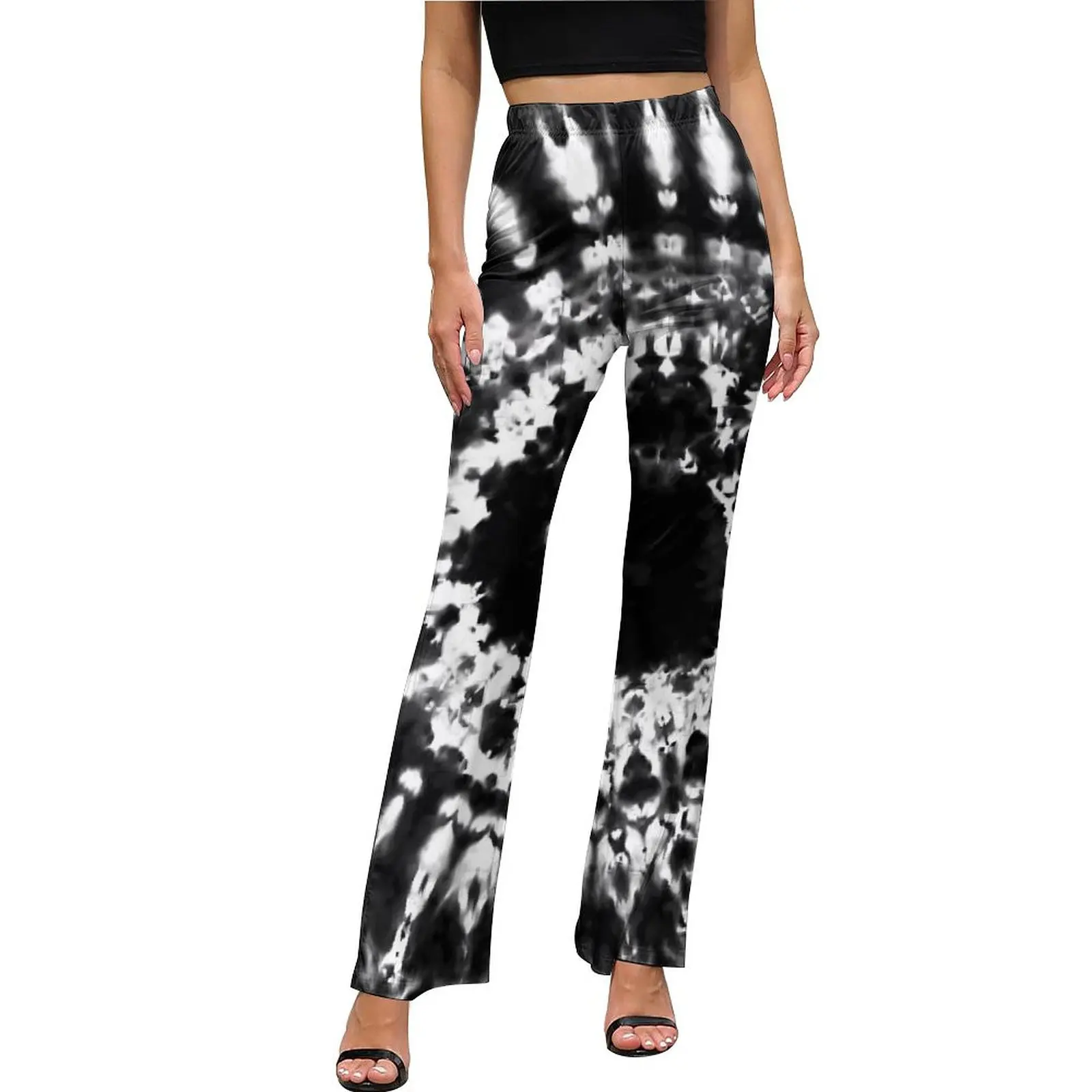 

Black Tie Dye Print Pants Elastic Waist White Spiral Street Fashion Flare Pants Spring Sexy Custom Oversized Trousers