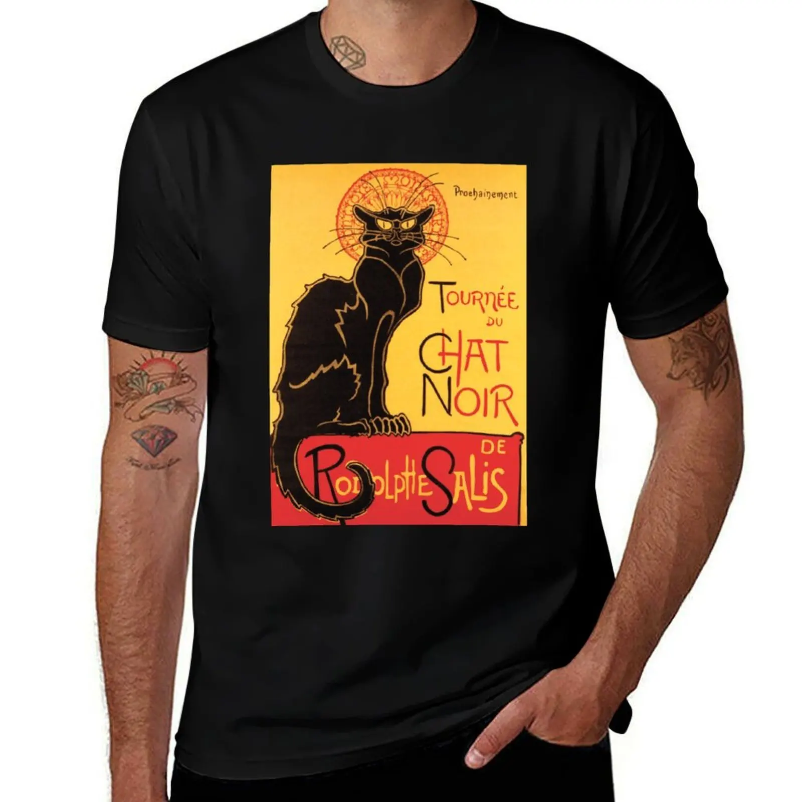 Póster clásico vintage de Le Chat Noir. Camiseta Deportiva de Manga Corta Talla Grande