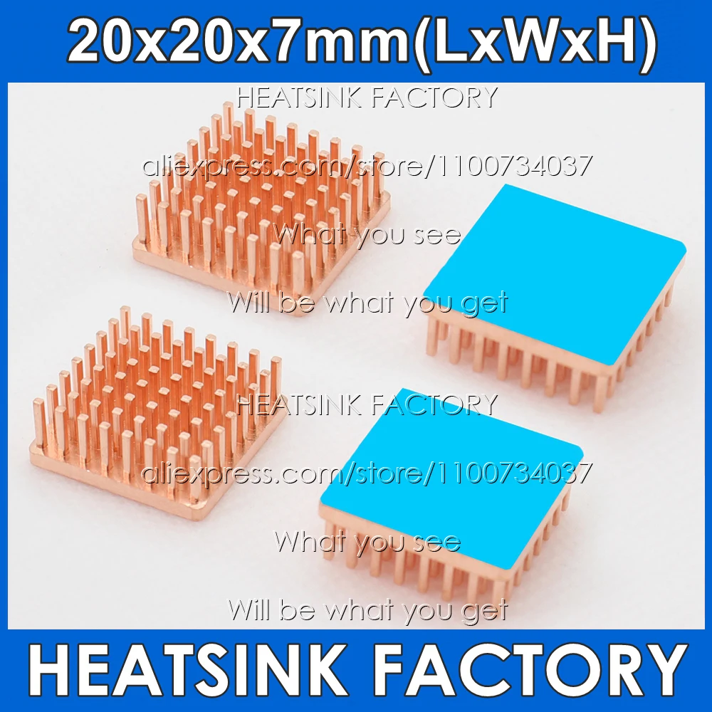 Pure Copper 20x20x7mm 25x25x7mm Square Pin Fins Heatsink Radiator Cooler With Thermal Pad Cooling For IC CPU Chips