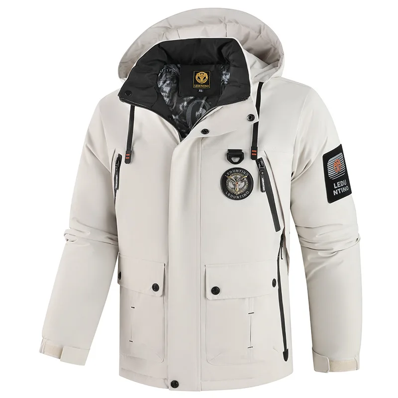 2025 Men's Large-Sized Hooded Cotton-Padded Jacket Casual Winter Outdoor Multi-Bag Thickened Trendy Coat