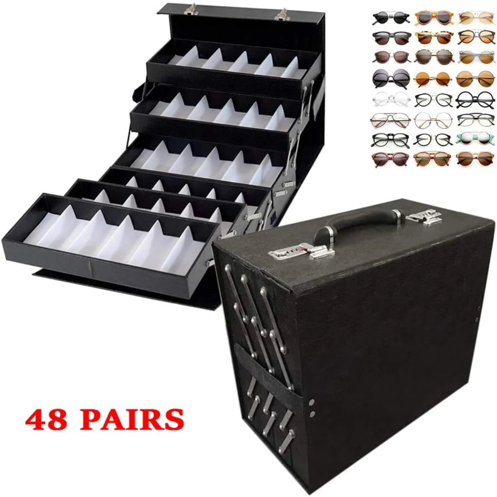 48 Slots Sunglasses Storage Box Multi Eyeglasses Watch Organizer Case Large Capacity Glasses Display Holder For Dresser Bedroom Men Accessories Storage