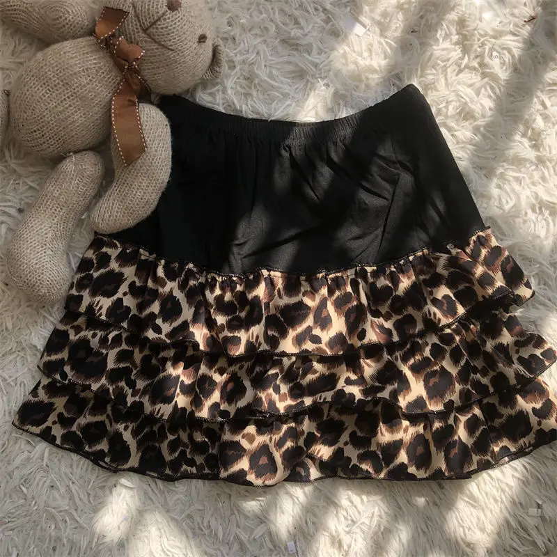 

Japanese Y2K Lolita Summer 2024 New Spliced Elasticized High-waisted Printing Leopard Fashion Folds Slim Casual Cake Skirts